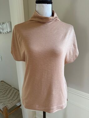 Time and Tru Tan Slub Knit Mock Neck Top XS Short Sleeve Soft Stretch